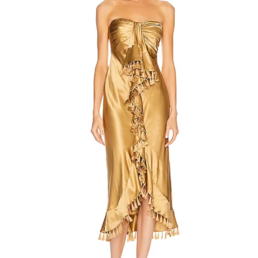 Cinq à Sept Elise Tassel Trim Silk Dress Size 6 Gold